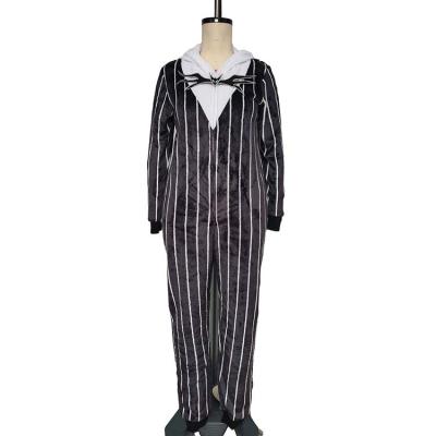 China QUICK DRY Breathable Black Link Hoodie White Stripe Printed Onesie Women Sleepwear Overalls Pajamas Suit for sale