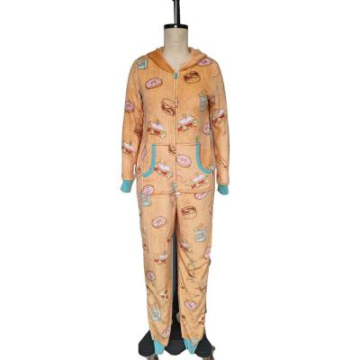 China QUICK DRY Flannel Fleece Onesie Food Jumpsuit Women Hooded Custom Printed Pajamas Set Sleepwear Set Cute Sleepwear for sale