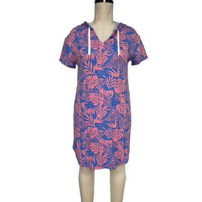 China Casual Style QUICK DRY Custom Printed Summer Red and Purple Women's Hooded Terry Floral Pajamas Sleepwear for sale