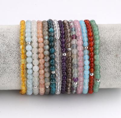 China New Arrived CLASSIC High Quality Natural 925 4mm Gemstone Beads Sterling Silver Elastic Bracelet For Women for sale