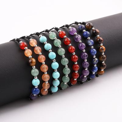 China New Design 7 Chakra Bracelet CLASSIC Natural Stone Energy Stainless Steel Beads Adjustable Yoga Bracelet Women for sale