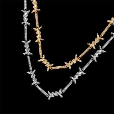 China CLASSIC Statement Barbed Wire Personalized Fashion Jewelry Micro Cubic Zircon Brass Gold Plated Cuban Chain Necklace For Women Men for sale