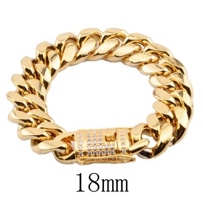 China High Quality Exaggerated Stainless Steel Miami Gold Plated Vintage Cuban Link Chain Heavy Mens Hip Hop Bracelet for sale