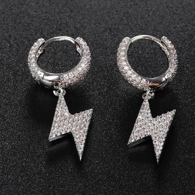 China Hiphop Luxury Jewelry Wholesale CZ Pave Diamond 18K Gold Plated Cuban Hip Hop Lightning Circle Drop Earrings For Women for sale