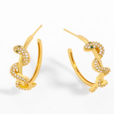 China CLASSIC New Arrival Personalized Fashion CZ Earrings Pave Diamond 18K Gold Plated Snake Stud Earrings For Women for sale