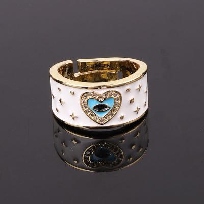 China CLASSIC Creative Design Hot Selling Brass 18K Gold Plated CZ Micro Pave Open Eye Ring Women Adjustable Enamel for sale