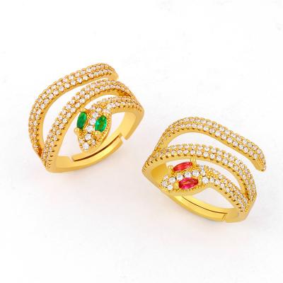 China Simple Design CLASSIC 18K Gold Plated CZ Brass Unique Jewelry Pave Open Snake Ring Women Adjustable for sale