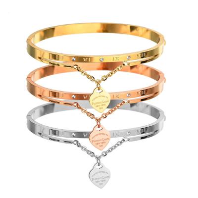 China CLASSIC Unique Design Faashion Stainless Steel Jewelry Roman Numbers Engraved Forever Love Heart Chain Bracelet Women for sale