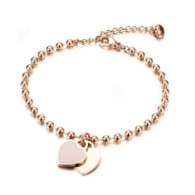 China Wholesale CLASSIC Stainless Steel Jewelry Beaded Heart Hand Chains Bracelets & Bangles Women Rose Gold Plated Charm For Women for sale