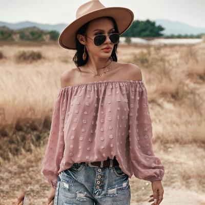 China 2021 Hot Selling Long Summer Female Sexy Fashionable Chiffon Breathable One Shirt Ladies Women Blouses Off Shoulder Tops for sale