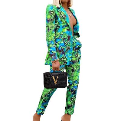 China Ladies Breathable Stylish Blazer Printing Spring Autumn Female Suits Pants Casual Women Suit Jacket Fashion Suit Two Piece Sets Female for sale