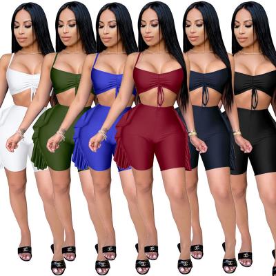 China 2021 Wholesale Women Sexy Ladies Summer Breathable Solid Sleeveless 2 Pieces Crop Top And Short Pants Set for sale