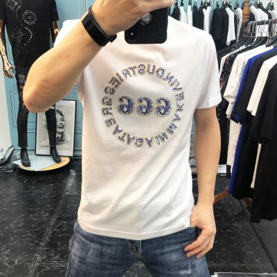 China 2021 Custom Crewneck Summer OEM Logo Cotton Plain Rhinestone White Rhinestone Embroidery Men's Breathable 100% Oversized T-shirt for sale