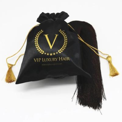 China ROHS Black Satin Drawstring Bag Pouch Hair Extention Wig Package Te koop