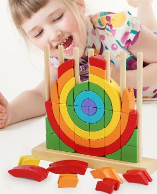 중국 Eco Friendly Washable Kindly Toys Montessori Puzzles Education Wooden Rainbow Rings 판매용