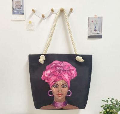 China Frauen Süßes Mädchen Mutter Geschenk Leinwand Tote Tasche Einkaufen Schwarz afrikanischer Stil Casual zu verkaufen