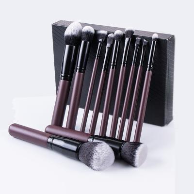 China Angular Blush Makeup Brush 11pcs Wholesale Soft Dense Synthetic Face/Eye Hair Wooden Handle Makeup Brush Set for sale