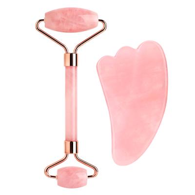 China Face Lift Gift Natural Rose Gold Rose Quartz Jade Facial Roller Roller Wholesale Double Face Roller for sale