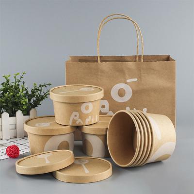 China Wholesale 8oz 24oz 750ml Kraft Paper Round Bowl Disposable Food Bowl Rice Soup Paper Bucket Microwavable Bowl for sale