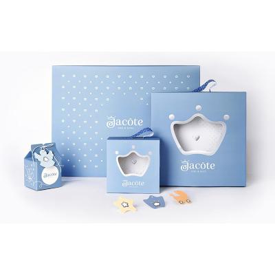 China New Recycled Blue Custom Made Soft Materials Clothing Shoes With PVC Drawer Packaging Boxes Storage Baby Gift Set Paper Box for sale