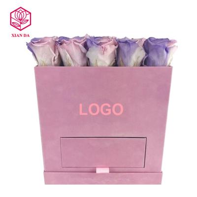 China Luxury Handmade Square Two Layer Velvet Flower Box With Drawer For Gift And Chocolate Packaging for sale