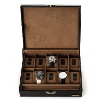 China Gift Wholesale PU Carbon Fiber 10 Shots Leather Cases Packaging Display Watch Box Custom for sale