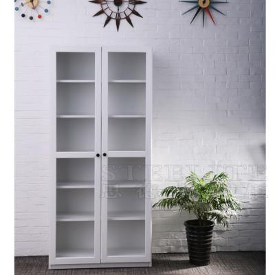 China Dismantled Home Office Gloss Metal Book Case Shelf Display Cabinet With Glass Door for sale