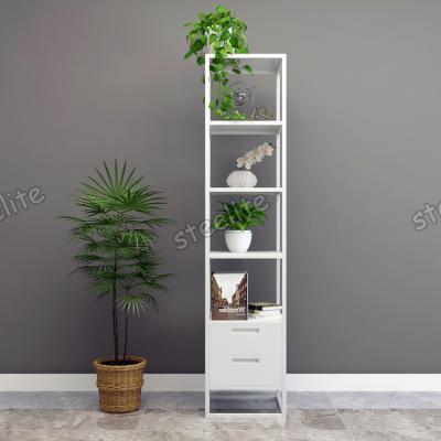 China Spilled Shelf Modern Metal Bookcase 5-Tier Display Units Storage Organizer with Drawers for Home Office for sale