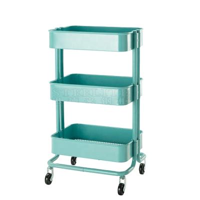 China Sustainable Home Kitchen Bathroom Use 3 Tier Utility Tray Trolley Steel Trolley for sale