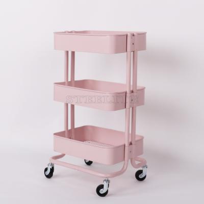 China Sustainable Portable 3-Tier Storage Kitchen Cart Rolling Cart Shelves Steel Handle Serving Island Utility for sale