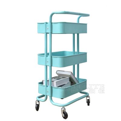 China Sustainable Home Use Organization Storage Metal Rolling Cart Utility Cart Shelves Tray With Casters for sale