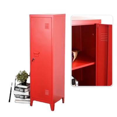 China Knocked Down Single Door Kids Locker Clothes Toys Steel Storage Cabinet For Bedroom Metal Wall Closet Design for sale