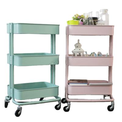 China Durable Environmental Protection Powder Coated Cheap Trolley Cart Kitchen Metal Storage Rack Steel Shelf Trolley for sale