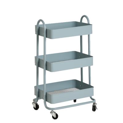 China 3 Tier Hand Held Multi Functional Trolley With Steel Wheels Kitchen Shop Trolley Cart Design for sale