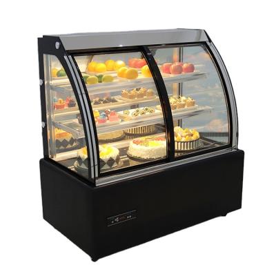 China Double-temperature binghe design new display vertical curved back refrigerated refrigerator cake bread stand bakery display cake cabinet maker for sale