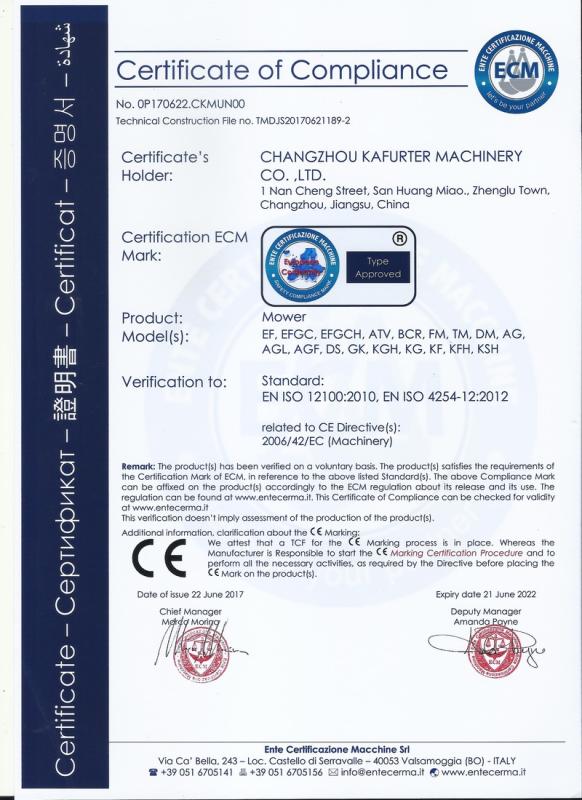 CE - Changzhou Kafurter Machinery Co., Ltd.