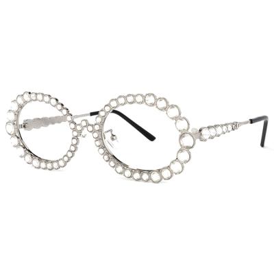 China Fashionable Hot Selling Decorative Oval Eyeglasses Elegant Stone Pearl Frames For Women for sale