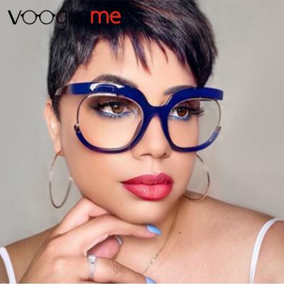 China 2022 New Fashionable Custom Brand Logo Square Retro Women Luxury Oversized Eyeglasses Frames Optical Lenses for sale