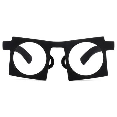 China Full Rim Eyewear For Couples With Design Fashionable Unique Plastic Rectangle Glasses Frames Metal Temple for sale