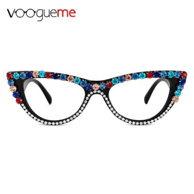 China Luxury Eyewear 2021 Bling Bling Retro Designer Cat Eye Glasses Unisex Wholesale Colorful Vintage Fashionable Voogueme for sale