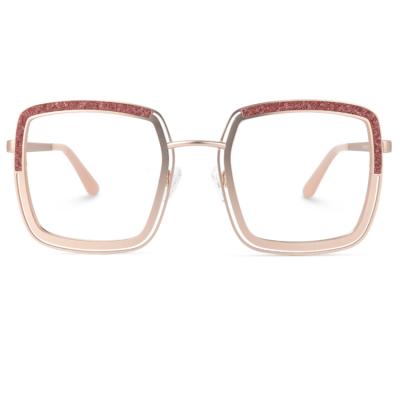 China Fashionable Stylish Metal Monocle Frames Pink Optical Eyeglasses Frames 2021 Fashion Women Beautiful Eyeglasses for sale