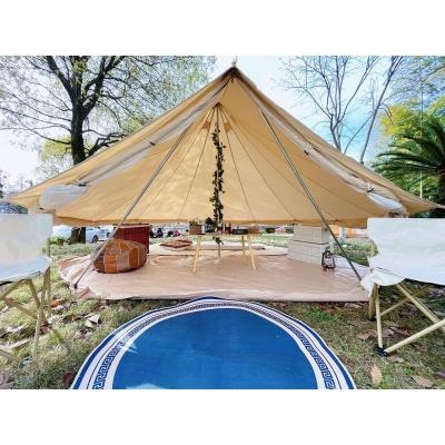 China Wholesale 4-Season 3-4 Person Straight Tying Type Sleep 4m Cotton Canvas Yurt Beige Bell Tent For Camping for sale