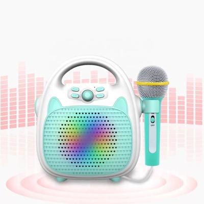 China Portable LED Flashing Light Karaoke Machine Wireless Speaker Set with Wireless Microphone for Kids Adults for sale