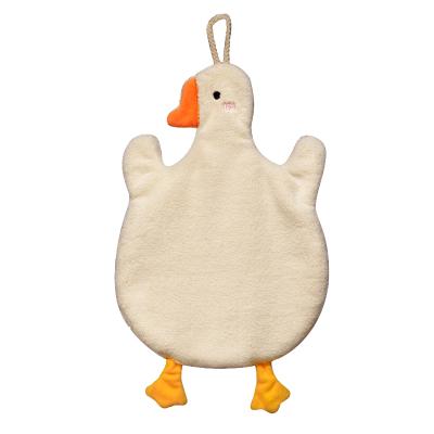 China Soft and Lovely White Coral Absorbent Hand Towel Cartoon Goose Hanging Hand Towel Addicted to Hand Velvet Beverage for Kids for sale