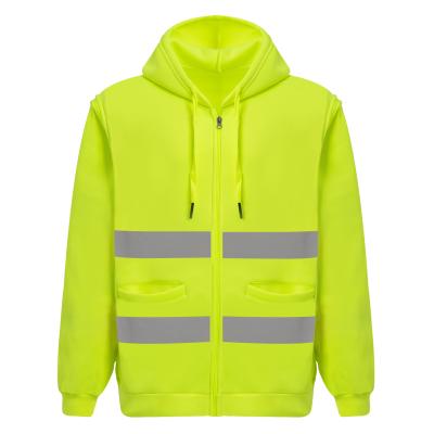 China Custom Unisex Stitchwork Embroidery High Visibility Safety Mens Hoodies Green Construction Hoodies for sale