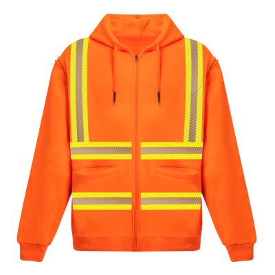 China OEM Custom Made Custom Reflective Visibility Pavement Tape Mens Stitchwork Safety Hoodies Orange Embroidery for sale