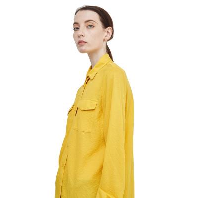 China High Quality Shirt Collar Two Squishy Pockets Bust Anti-Pilling Long Sleeve With Placket Casual Shirt Top for sale