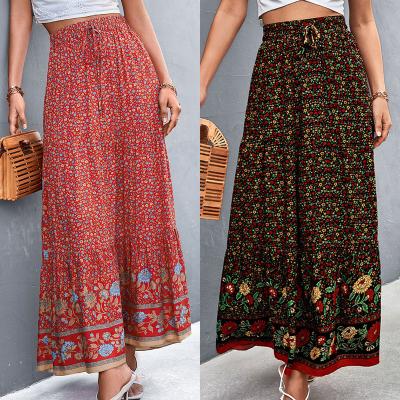 China Viable Women Hot Seller A Line Floral Print High Waisted Skirt for sale