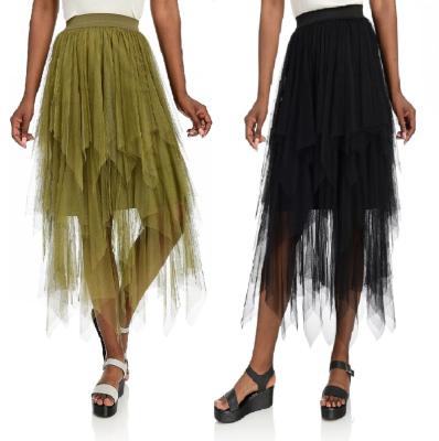 China Anti-Static Layered Tulle Waist Tulle Skirt Long Elastic Mid Length Skirt for sale