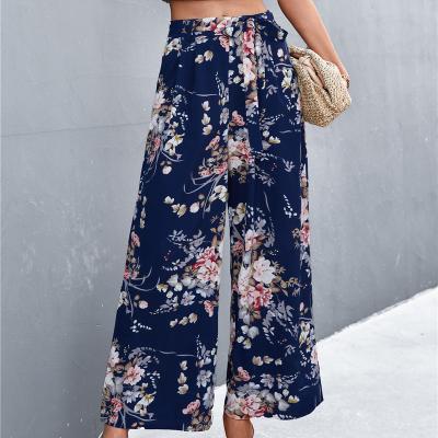 China Women Waterproof Floral Printing Casual Woven Wide Leg Pants for sale